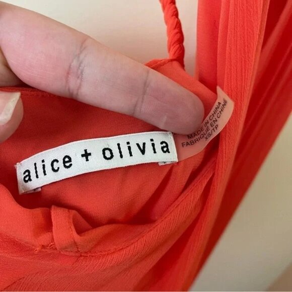 Alice + Olivia Jaelyn Orange Halter Dress w/ Braided Neckline SZ XS - Picture 8 of 9